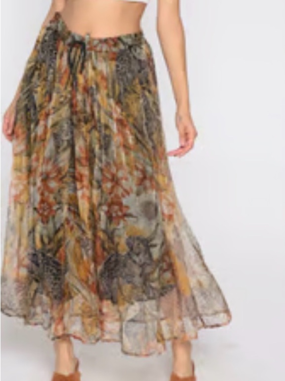 Zero Zero Chiffon Animal Floral Print Maxi Broom Skirt Boho Gypsy Festival